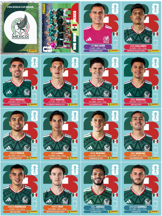 Figurinhas da seleção do México